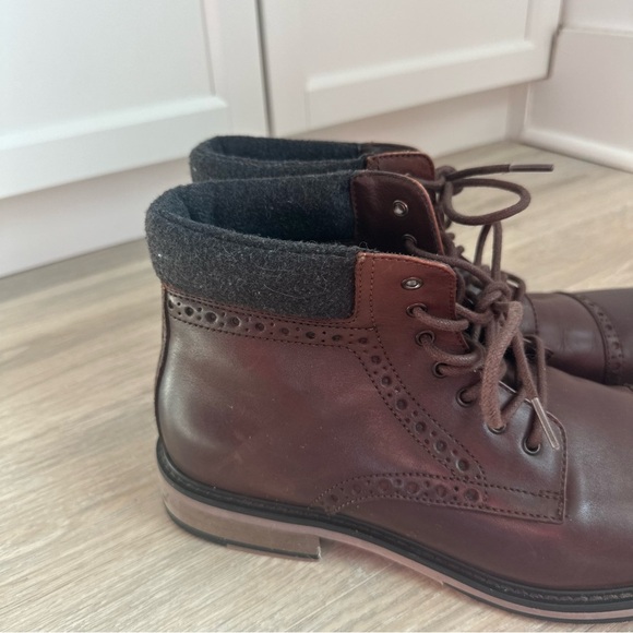 Express brown leather cap toe oxford ankle boots with wool trim main image 7